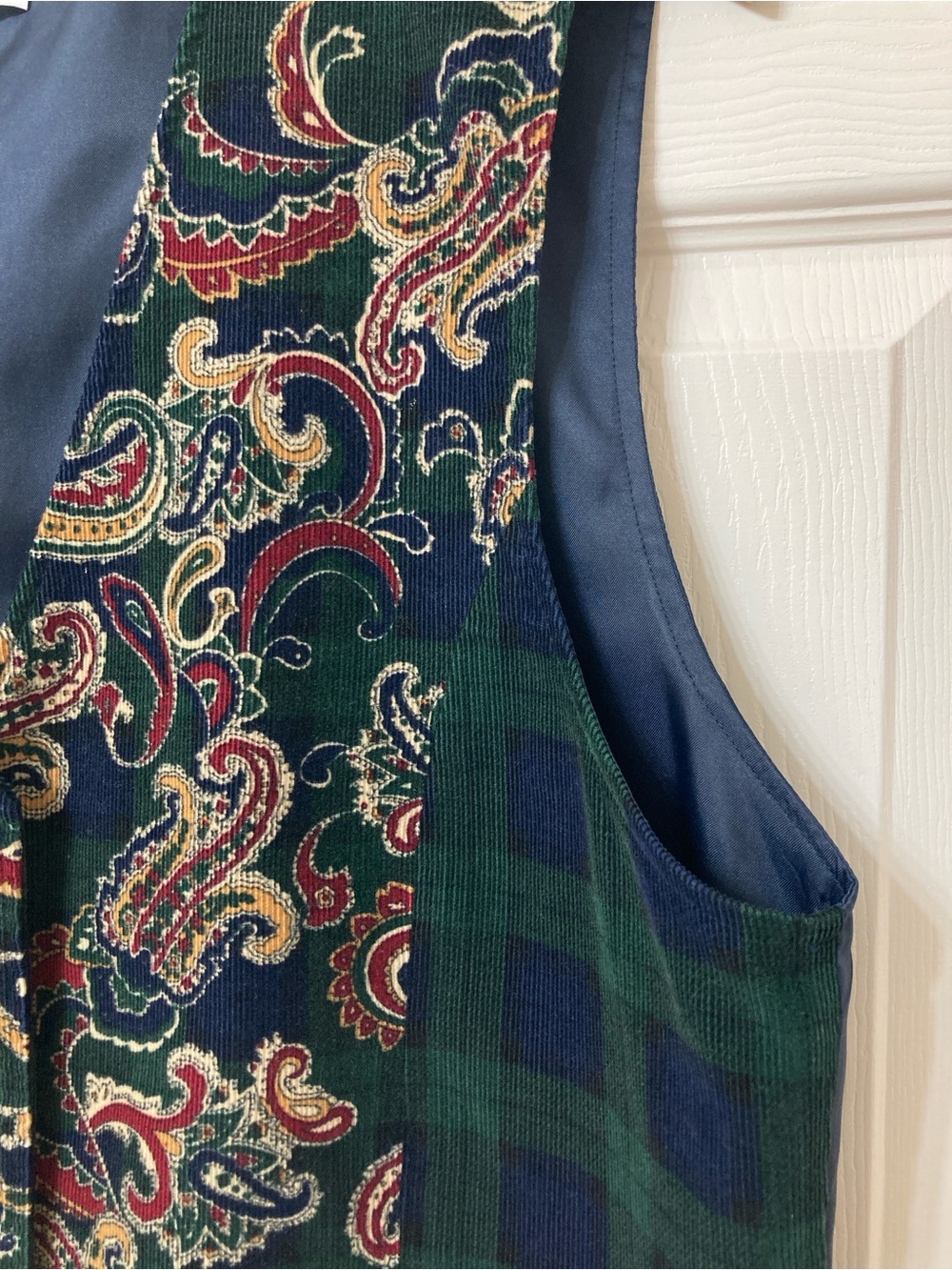 Vintage Green Plaid Paisley Corduroy Button Front Vest XL Dark Academia Indie - Picture 3 of 6